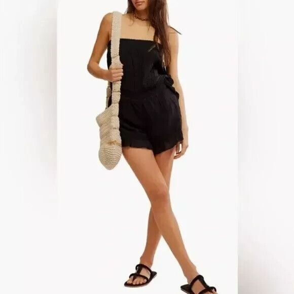 New Free People Feelin' Fancy Romper NEW Size XS Black - Picture 3 of 6